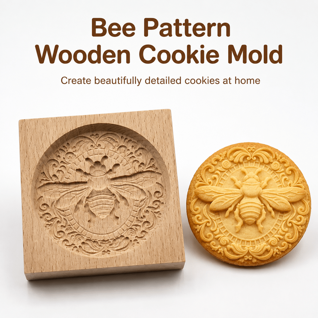 TEMU Bee Wooden Cookie Stamp, European Scrollwork Cutter, Easy For Beginners To Use And Demold, Reusable, Suitable For , Pastries, And Homemade