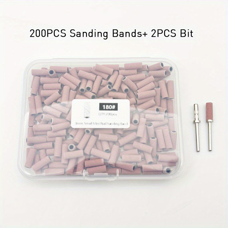 200pcs Mini Sanding Bands With 2pcs Nail Drill , 1mm Nail Sanding Bands Nail Art Grinding Nail Art Tool