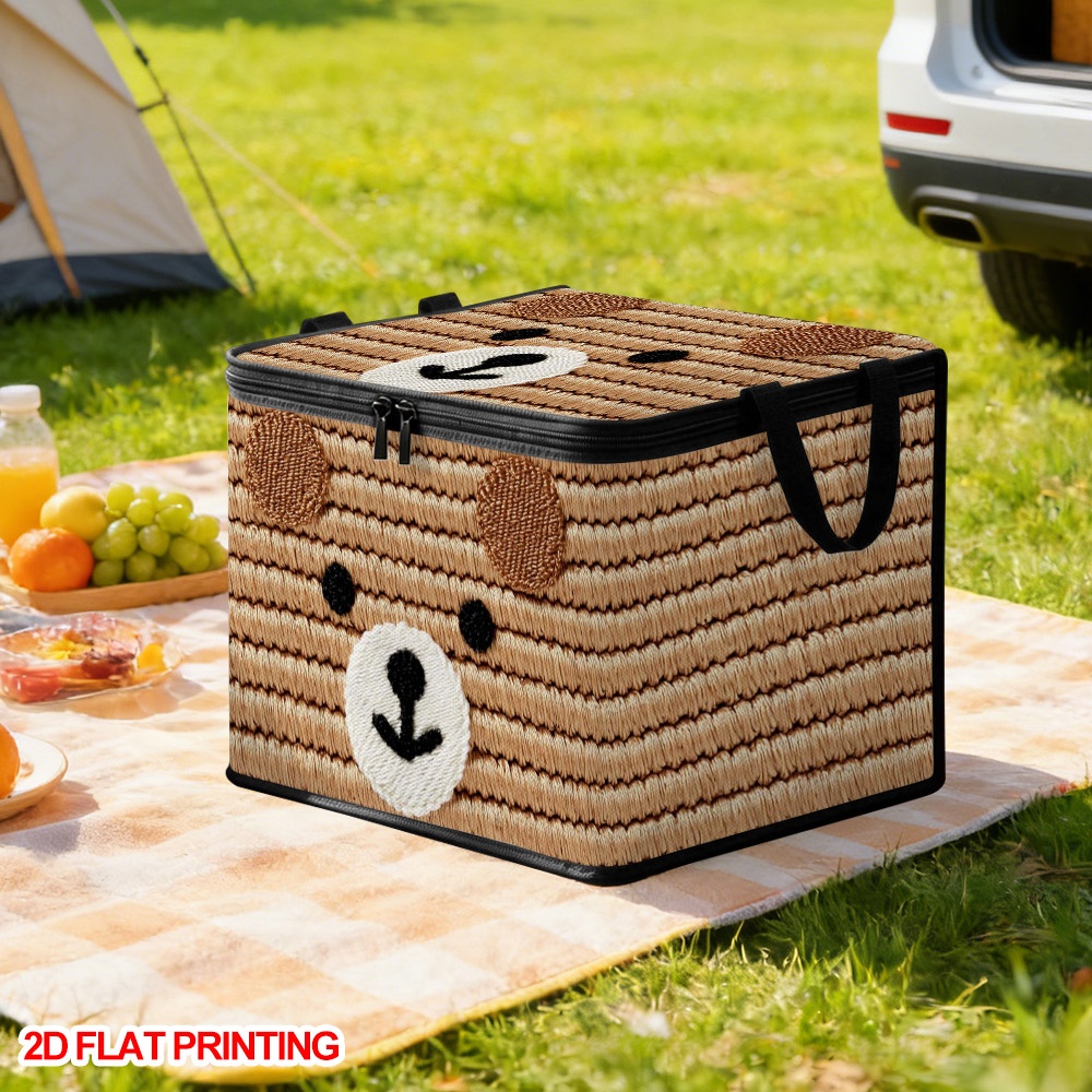 Cute Brown Bear Face Storage Box with Zippered Lid