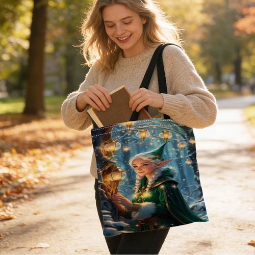 snow leopard elf character tote bag cute chinese cartoon print durable polyester reusable shopping bag with hot transfer design stylish casual handbag for snow of china design
