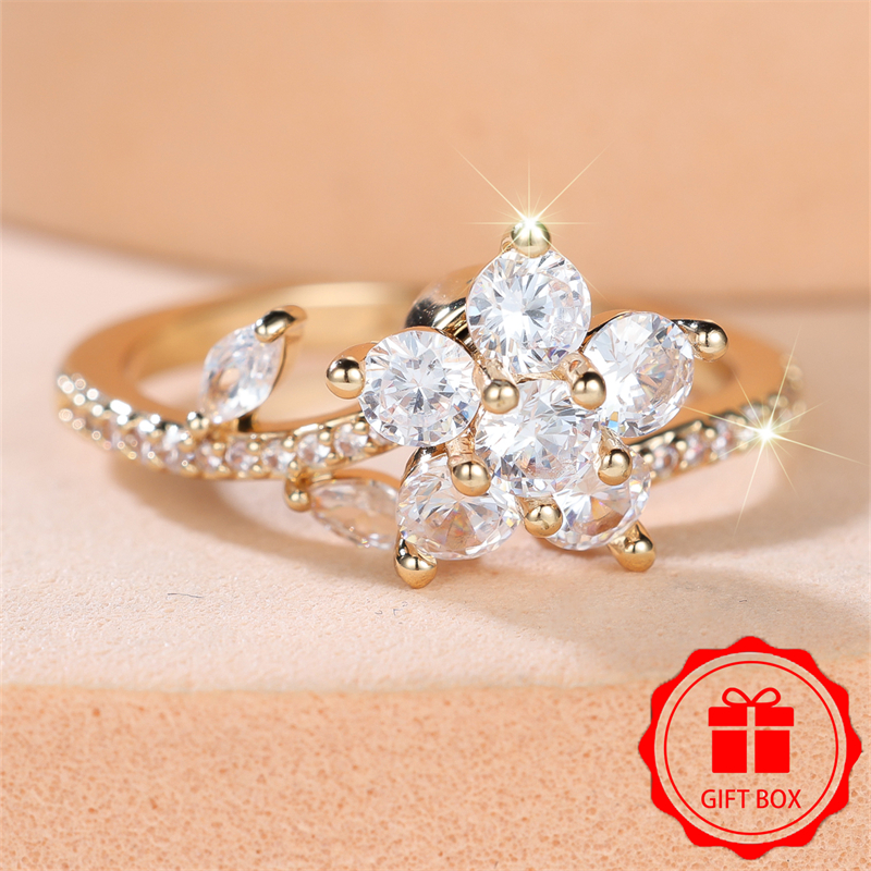 Elegant Floral Plated Ring with White Synthetic Zirconia