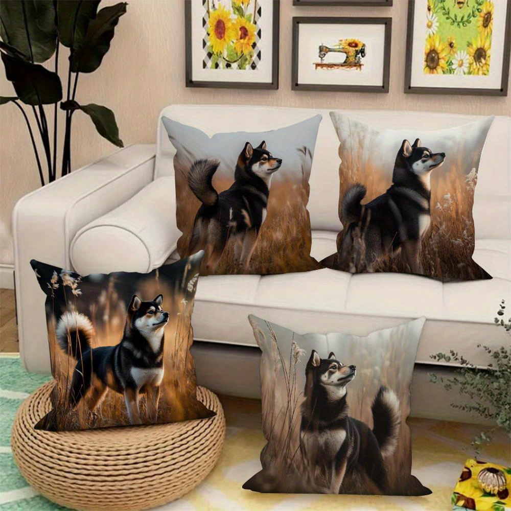 

4pcs Set Inu Dog Christmas Pillow Covers, 18x18in - Contemporary Style, Zippered Polyester Cushion Cases For Home & Bedroom Decor, Machine Washable (pillow Inserts Not Included), Christmas Decor