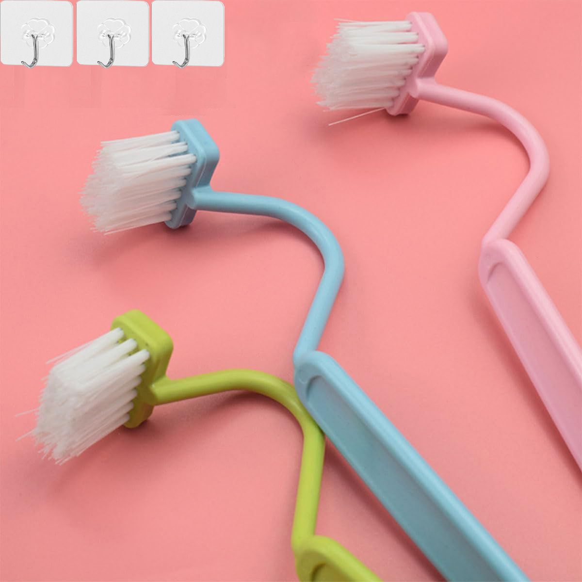 E-shop 6-teiliges Plastik-Toilettenbürsten-Set mit Haken, Allwinkel-Badezimmer-Reinigungsbürste, Kreativer Langstiel-S-förmiger Toilettenrissreiniger