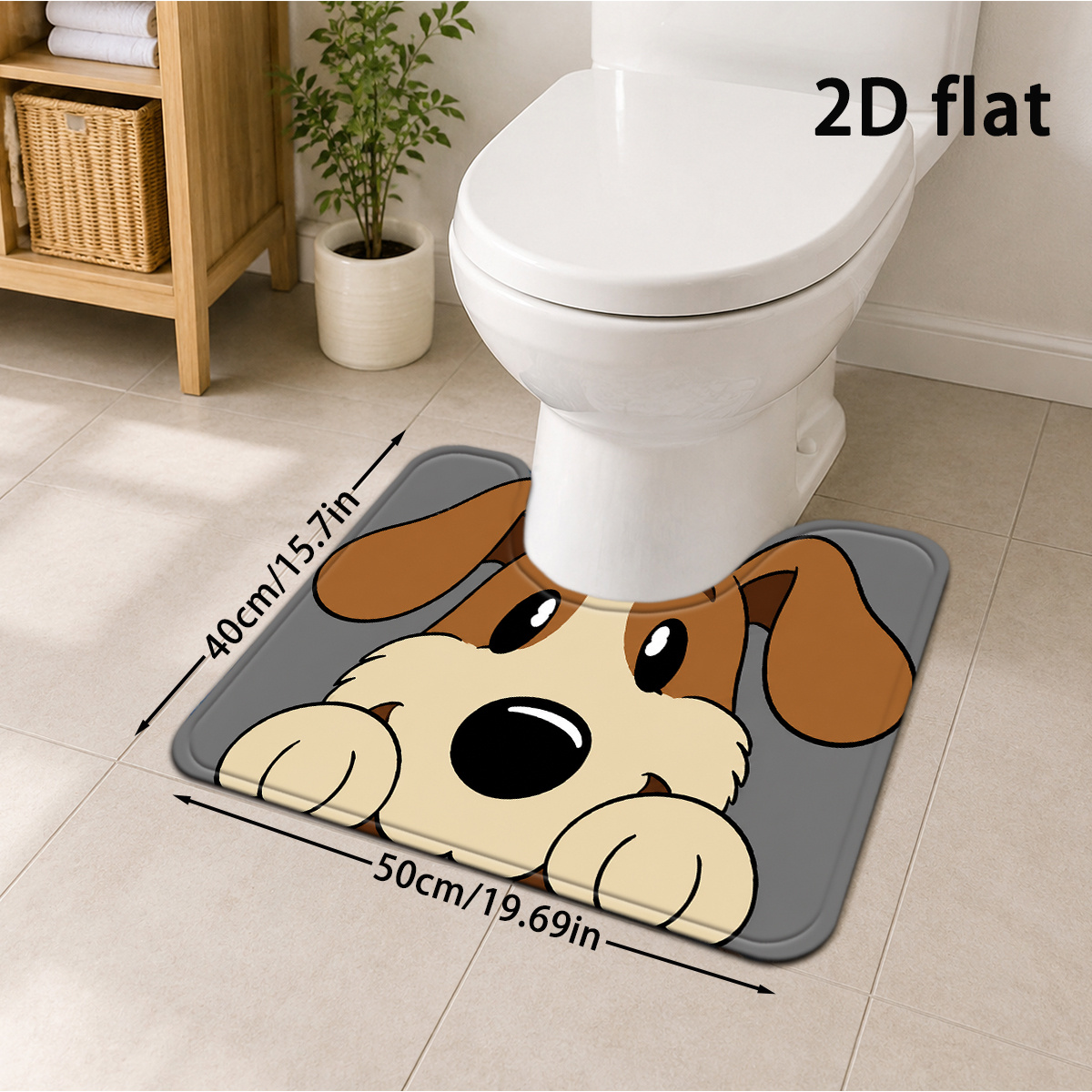 TEMU 2d Flat, 2d Flat, [2d Flat] 1pc Cartoon Puppy Head Bathroom Mat Nordic Easy Pastoral Style Mat U-shaped Toilet Mat Soft Thick Absorbent Mat