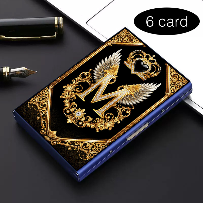 TEMU 1pc High-end Stainless Steel Rfid Anti-theft Card Holder – Luxury Crown, Stylish Black Metal Wallet With Multi-compartment Design, Perfect Gift