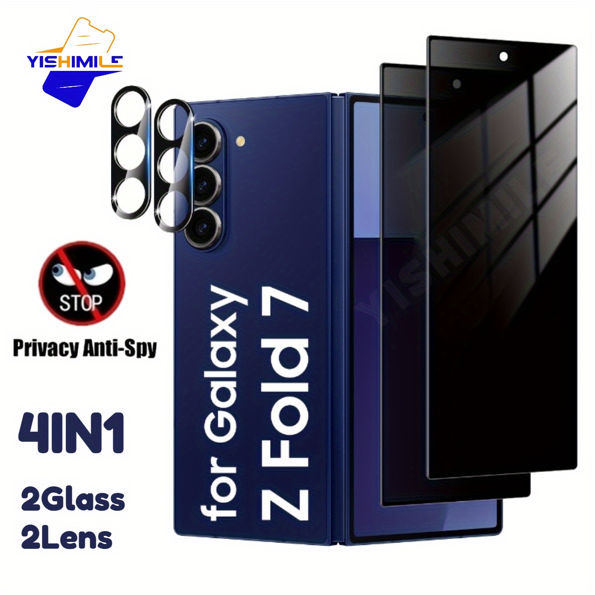 TEMU 2 2 Pack For Galaxy Z Fold 7 Privacy Screen Protector Outer Tempered Pack And Camera Lens Protector 2 Pack, Full Coverage, Case Friendly