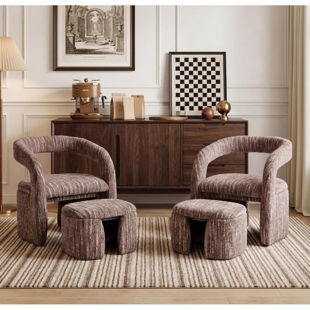1pc Modern Accent Living Room Chair Set with One Ottoman, Upholstered Barrel Sherpa Lounge Side Chair, Comfy Side Reading Reclining Chair for Living Room, Bedroom, Apartment, Reading Room, Office