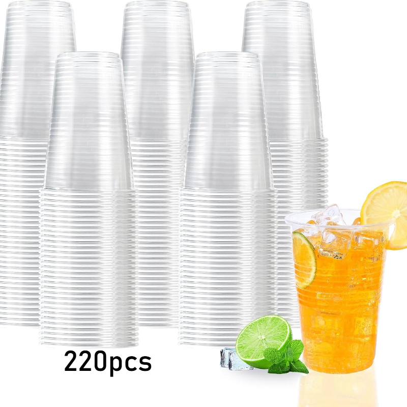220pcs Transparent Juice Cups, Water Glasses, Party Cups, Multiple Sizes For Gatherings, Iced Coffee, Soda, Juice, Christmas