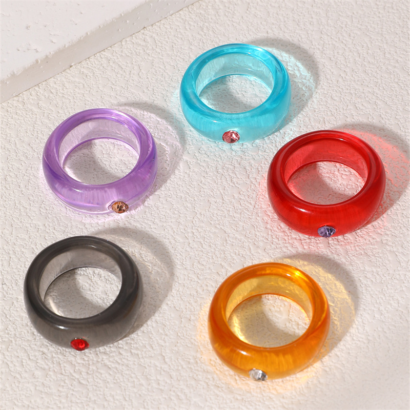 5pc Sweet & Cool Rhinestone Acrylic Ring Set