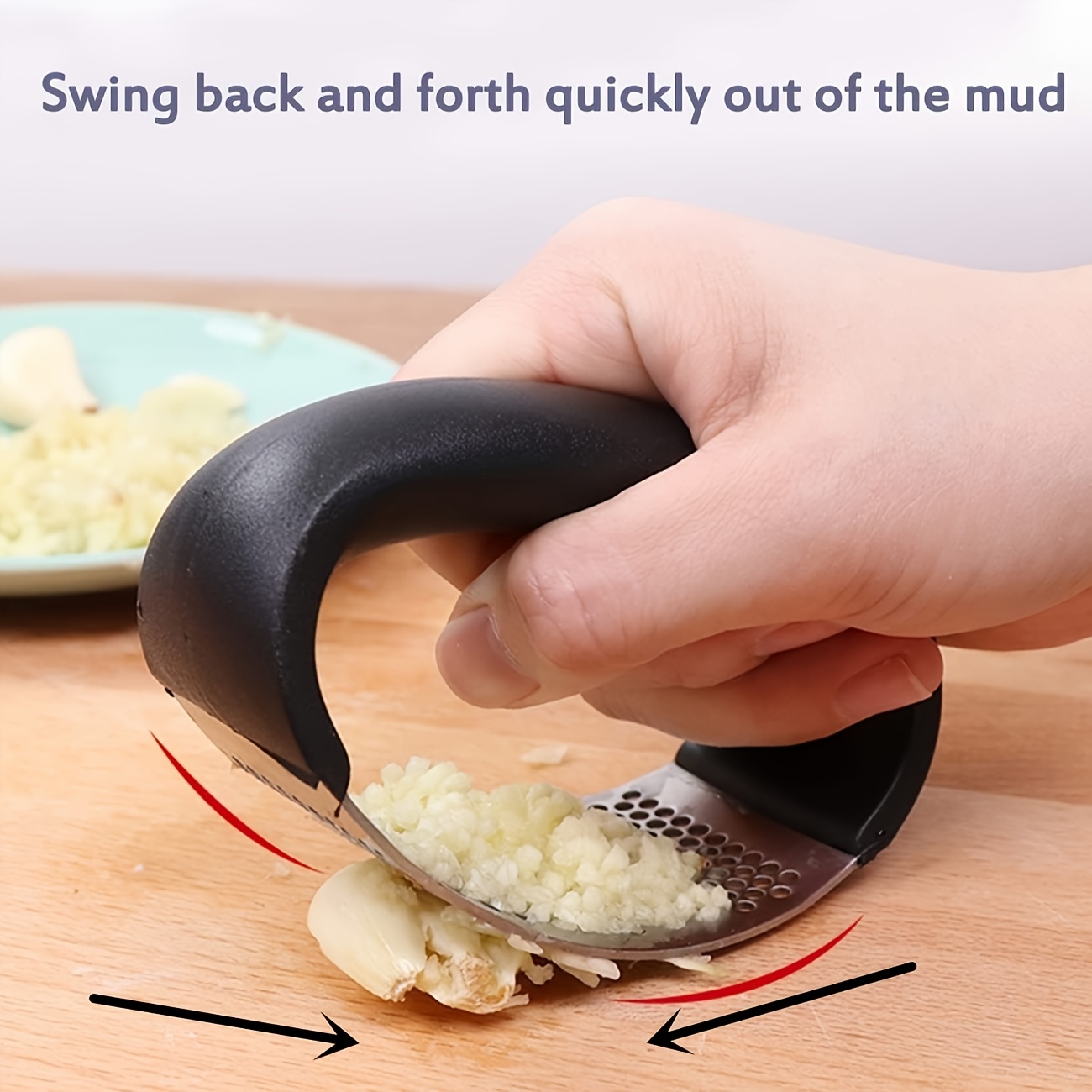 Triturador de ajo manual de alta resistencia de 1 pieza con mango - Prensa de ajo de acero inoxidable 410 de alta resistencia, apto para restaurante y uso, operación manual para triturar ajo, jengibre, cebolla - Duradero y fácil de usar, regalo