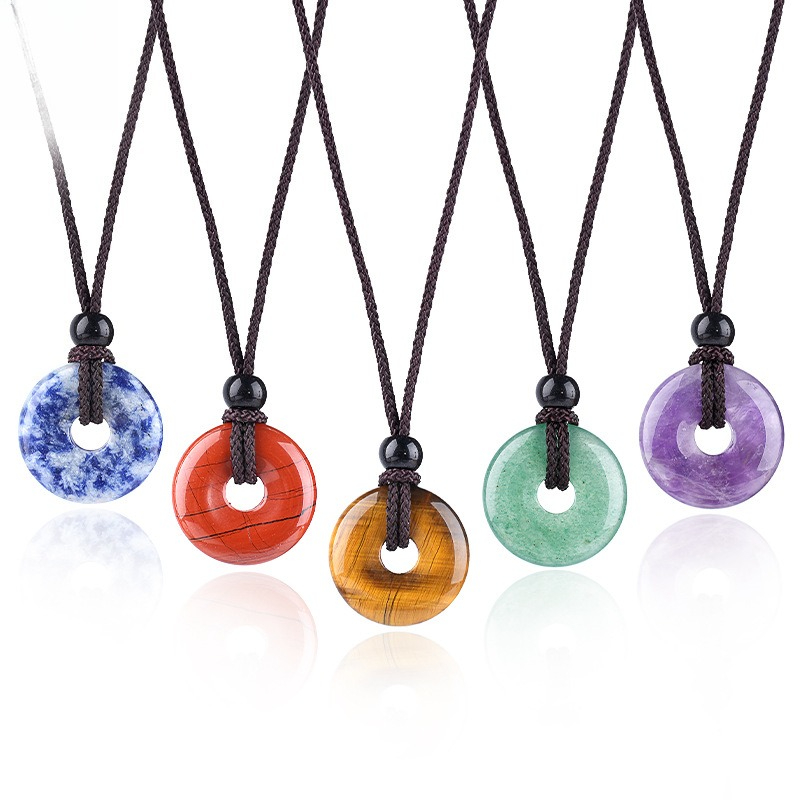 Natural Stone Carved Chinese Safety Knot Pendant Necklace