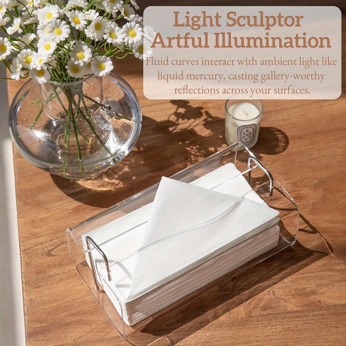 acrylic tissue box holder rectangle acrylic tissue holder with 2025 curved design silvery   9 5 x4 75   tissue box dispenser for bathroom kitchen office silvery accents Product details 2