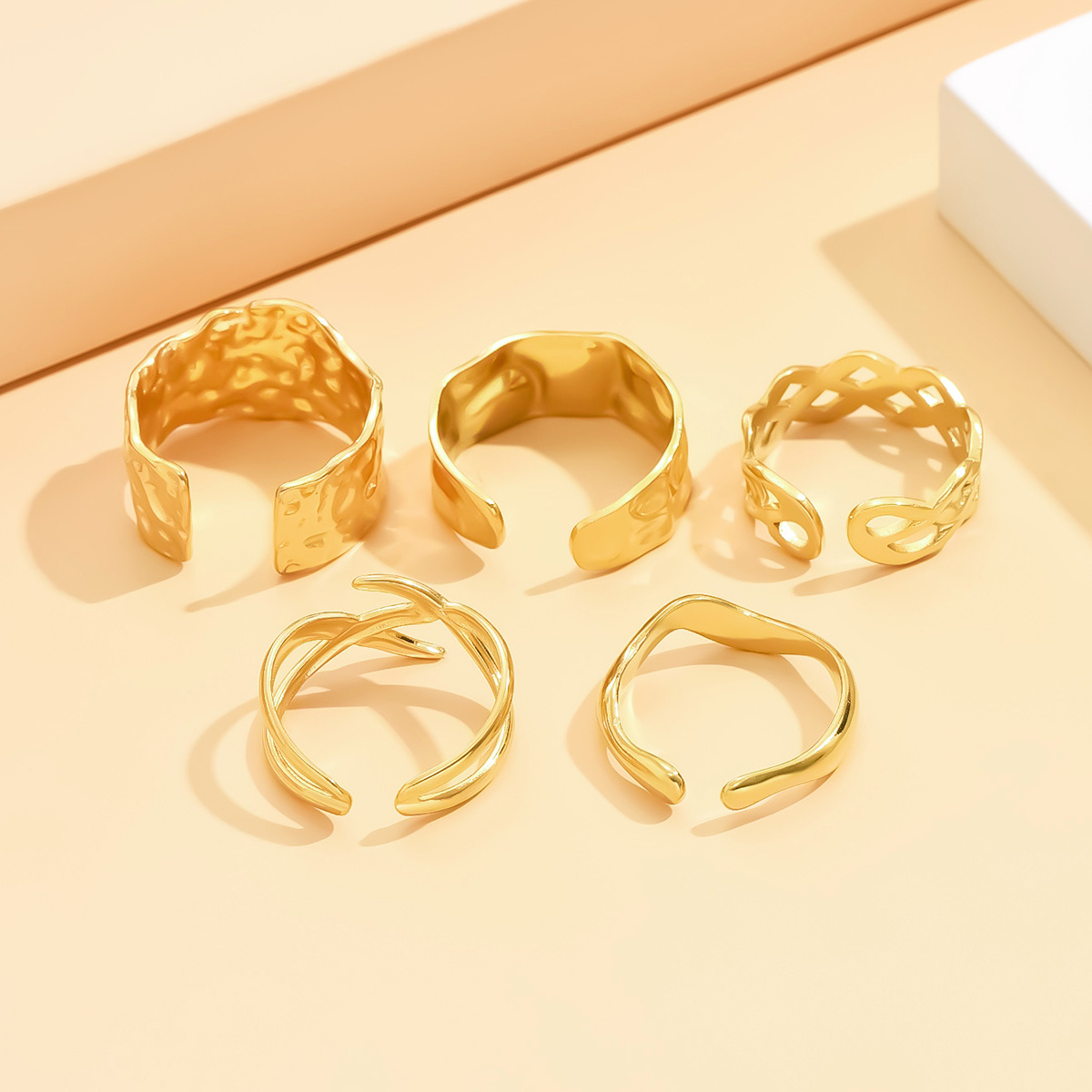 5pcs Women's Open Ring Set, Irregular Texture Designs