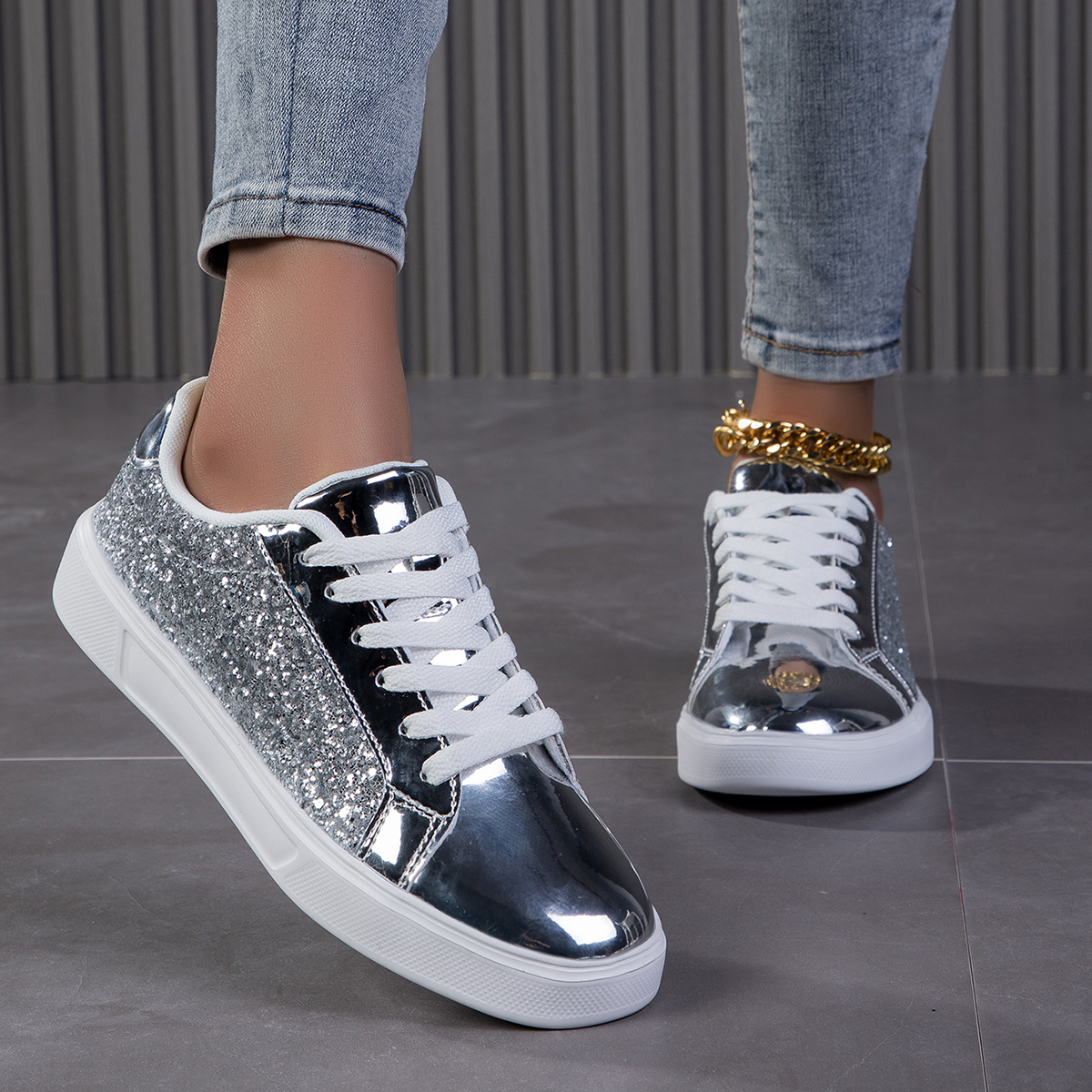 Damen Sneaker Sneaker High Glitzer Pailletten Glitzer Schuhe