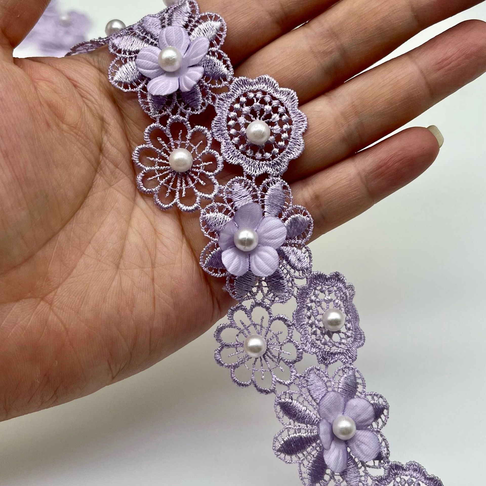 TEMU 1 Yard Of 4.7cm Wide Round Polyester Thread Floral Beaded Lace Trim For Women's Clothing, Curtains, And Decorative Accessories