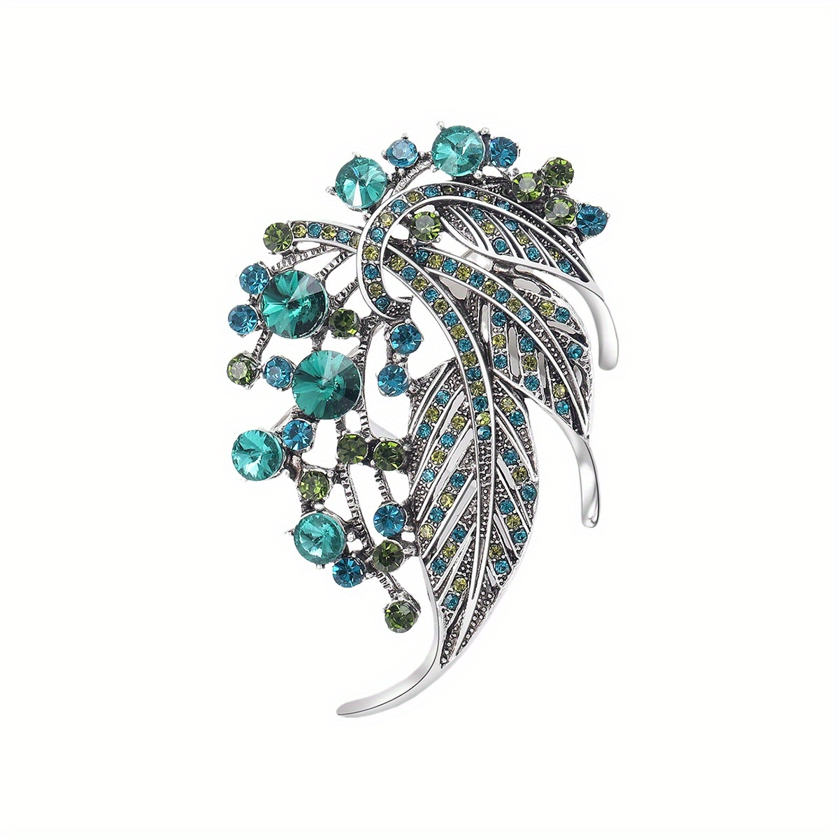 E-shop Elegante Vintage Strass-Blattbrosche - Luxuriöser Türkis & Synthetischer -Edelstein-Pin für Anzüge, Mäntel Corsagen - Modisches Accessoire,