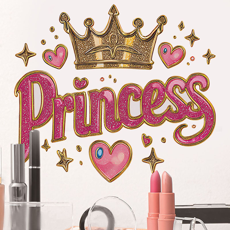 Image of 1pc, Crown English Wall Stickers, Heart And Star Decorations, Pvc Self-adhesive Removable, Suitable For Bedroom, Living Room, Bathroom Decoration, Home Wall Decoration, Etc