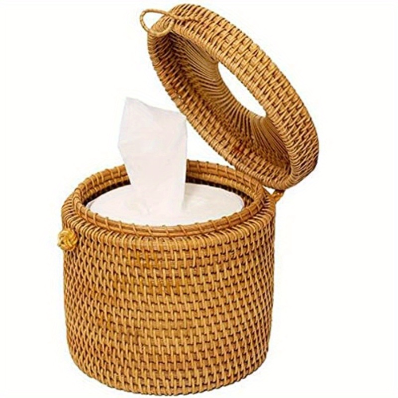 2pcs natural woven tissue box cover with lid rustic farmhouse bathroom decor toilet paper holder with openning compatible with single rolls for bathroom   room   no tools needed   rattan design sturdy base decorative storage ecoconscious buyers Product details 2