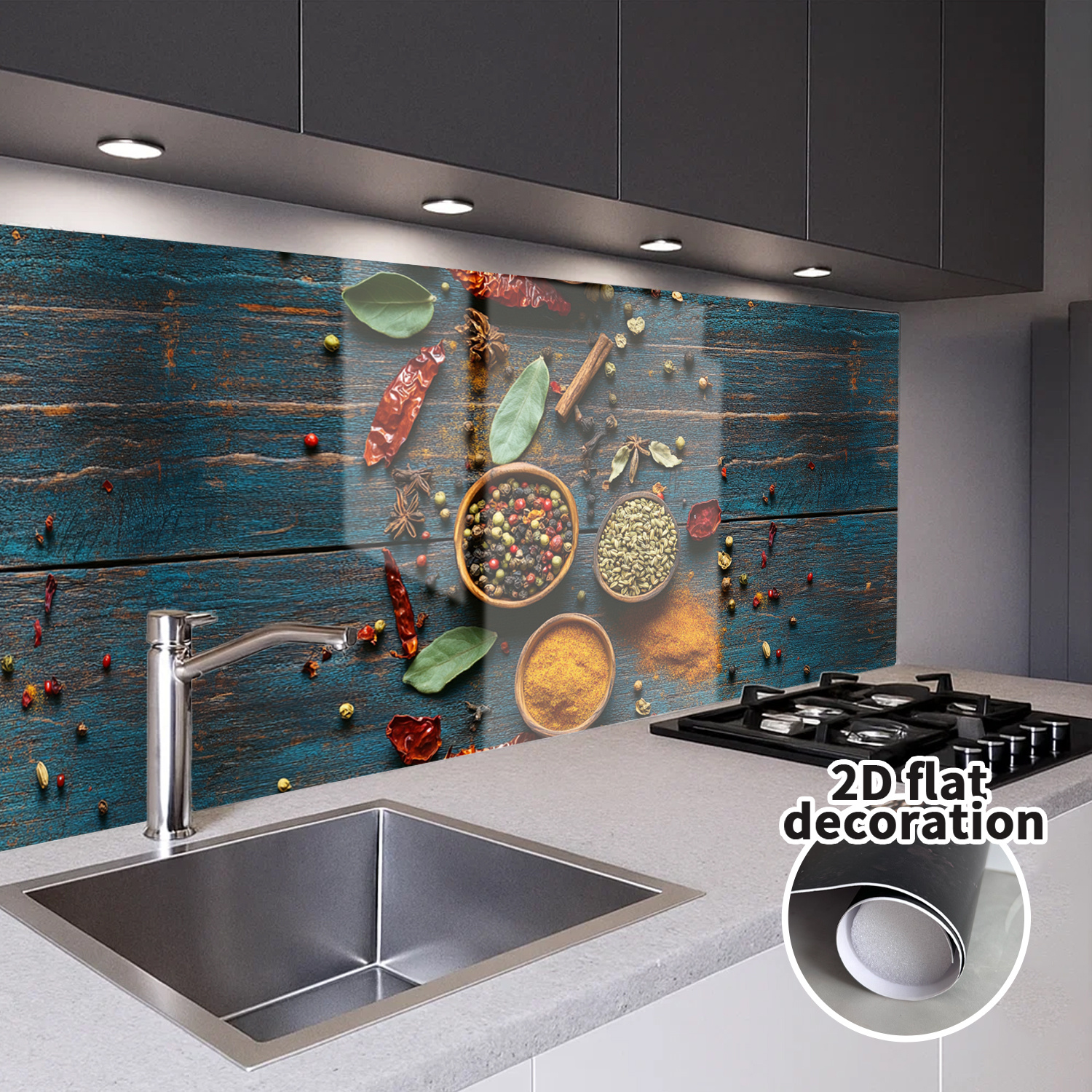 TEMU 1 Stück Küchen-Tapeten-Aufkleber - Selbstklebendes Gewürzregal-Design mit Chili, Kreuzkümmel & Basil - Abnehmbare & Umpositionierbare