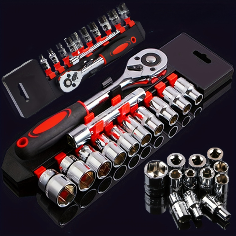 

12pcs Auto Repair Tool Kit Ratchet Wrench And Socket Set - Carbon Steel, Battery-free, Combination Set