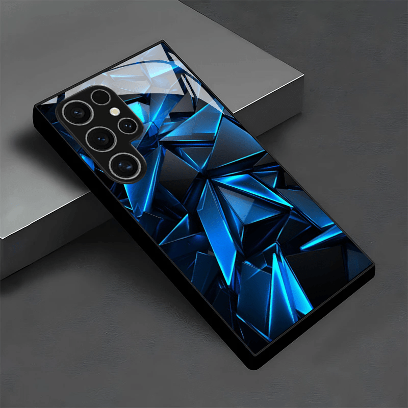 TEMU Phone Case - Fashionable High-end Anti-fall Blue And Black Geometric Pattern Luxury Protective Case Suitable For /s21 Ultra 5g/s21+ 5g/s22
