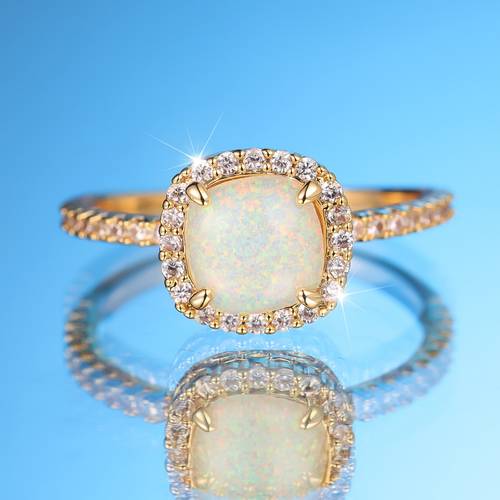 anillo de de lujo en dorado - motivo de con de sintético de talla cojín, regalo de aniversario
