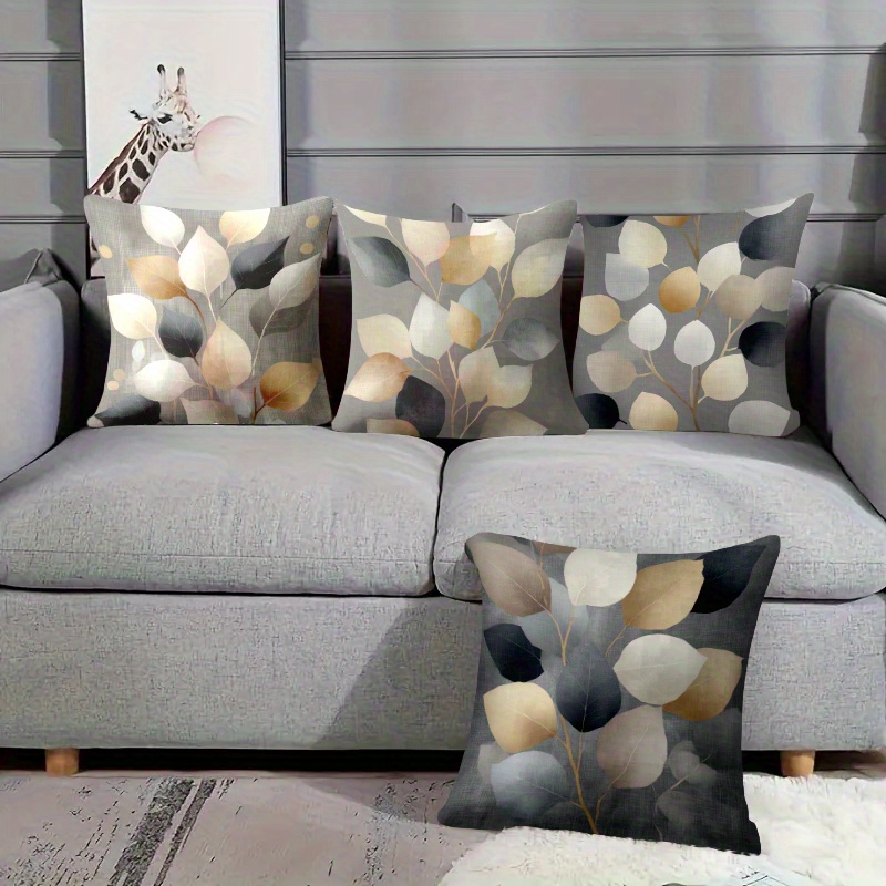 TEMU Set Of 4 Minimalist Gray Elegant Leaf Pillow Covers, Warm, Comfortable, Aesthetically , And Practical. In Multiple Sizes, Suitable For Home Sofa
