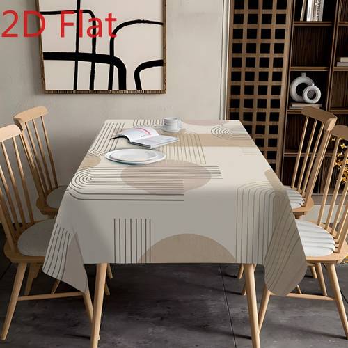 a geometric line art tablecloth in morandi colors designed to your this durable rectangular table cover from polyester fabric suitable for