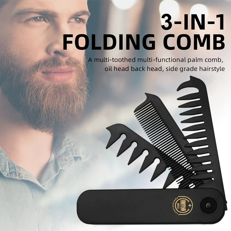3 In 1 Folding Combs Plastic Wide Tooth Oil Head Comb Beard Combing Multifunctional Barber Hair Clipper Comb Styling Tools