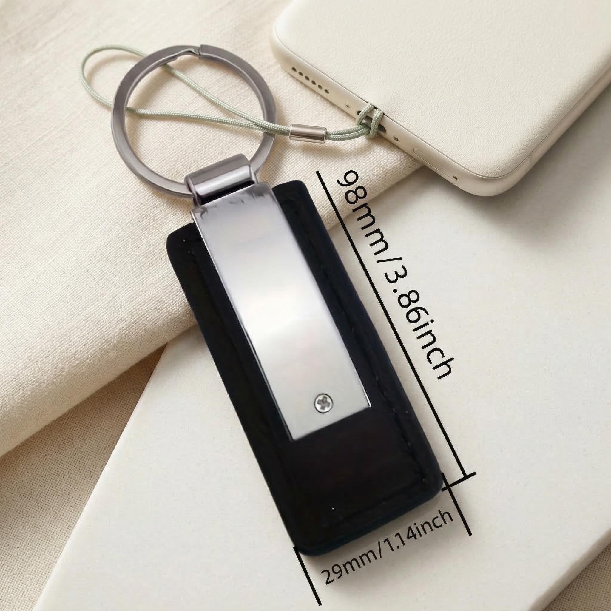 TEMU Llavero de PU grabado con tarjeta de identificación de acero inoxidable - Personalizable con y número de teléfono, llavero para hombre, regalo