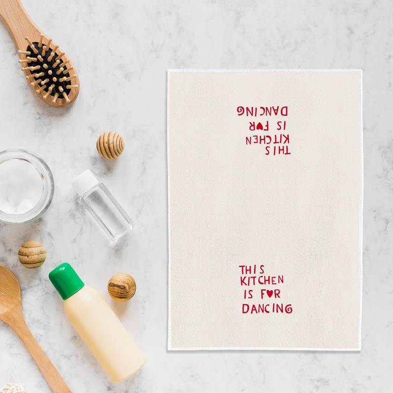 TEMU 1pc Modern Kitchen Towel, Machine Washable Decorative Dish Towels, Printed With "this Kitchen Is Suitable For Dancing" Cartoon Theme, Ideal Gift
