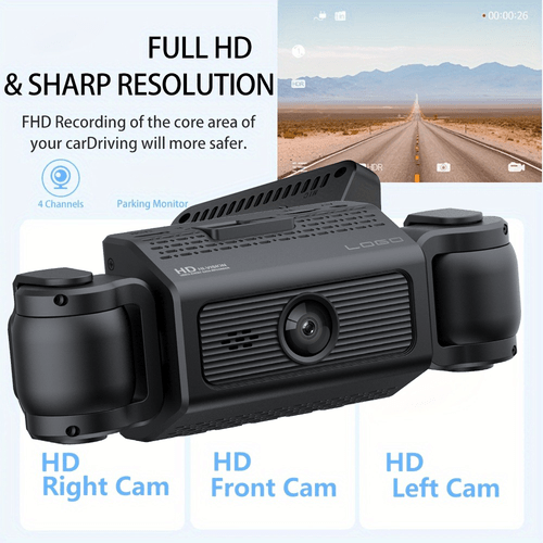 4 inch car hd night driving recorder with 4 lenses for recording and 32g card