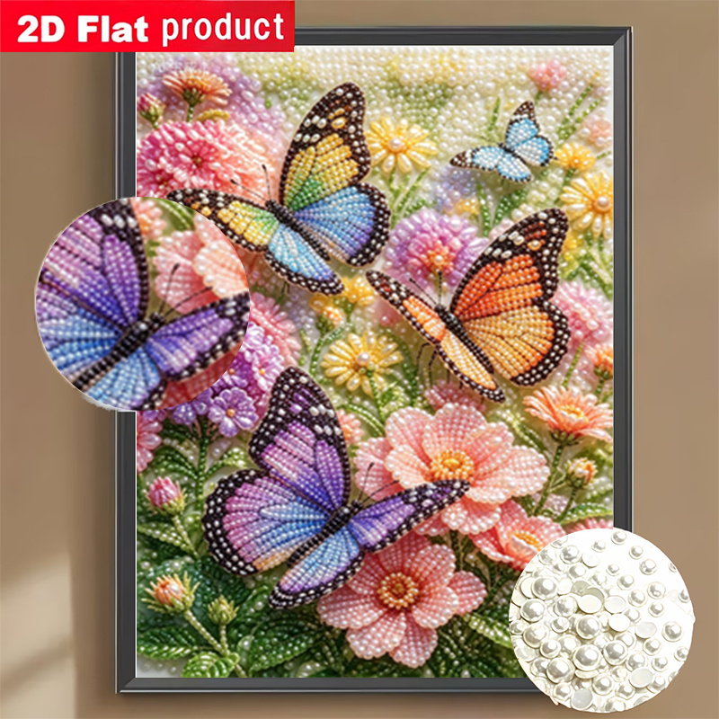 TEMU 2d/flat Flower Border Handmade Rhinestone Painting Kit With Tools And Pearl Drill Pack. A Great Item For Home/office Decor, A Creative Handmade
