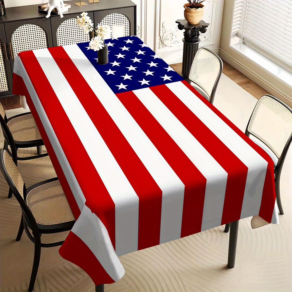 TEMU Nappe 1 pièce patriotique avec drapeau américain | Nappe rectangulaire durable en à rayures rouges, blanches et bleues, convient pour de