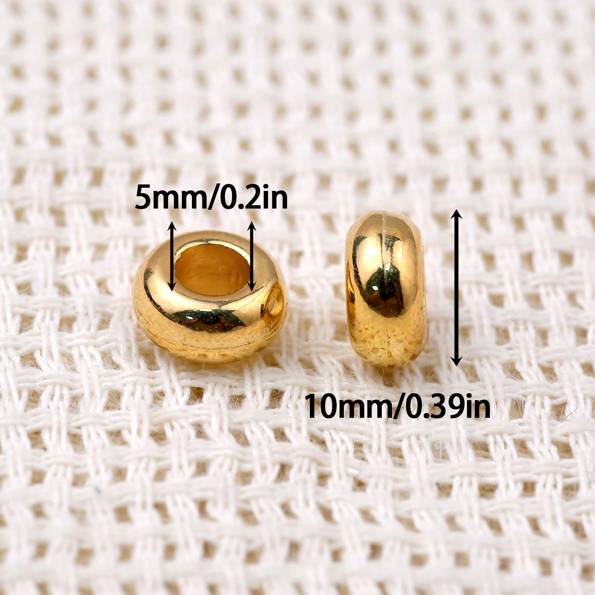 TEMU 100pcs Of 10mm Golden Plastic Large Hole Flat Beads For Art, Crafts, And Sewing Supplies, Jewelry, Decorative Beads, Stringing Materials, ,