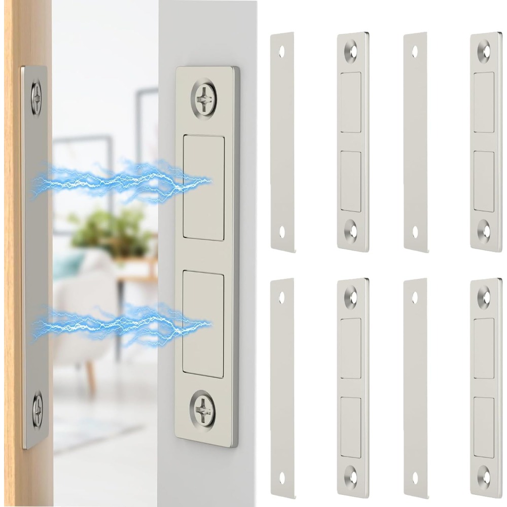 Image of 8pcs Magnetic Door Catch, Cabinet Door Magnetic Catch Heavy Duty, Magnets Door Closer, Screw On Magnet Closet Door Catch, Double Drawer Magnets For Wardrobe Cabinets Closing