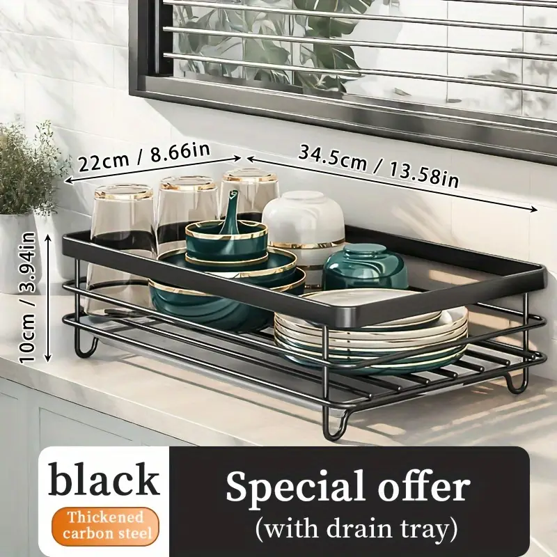 double dish rack for double countertops is here it has a unique 360 drainage function tableware can dry quickly the drain tray with the cutlery rack and 4 cup holders is above the sink or a cup it can Product details 10