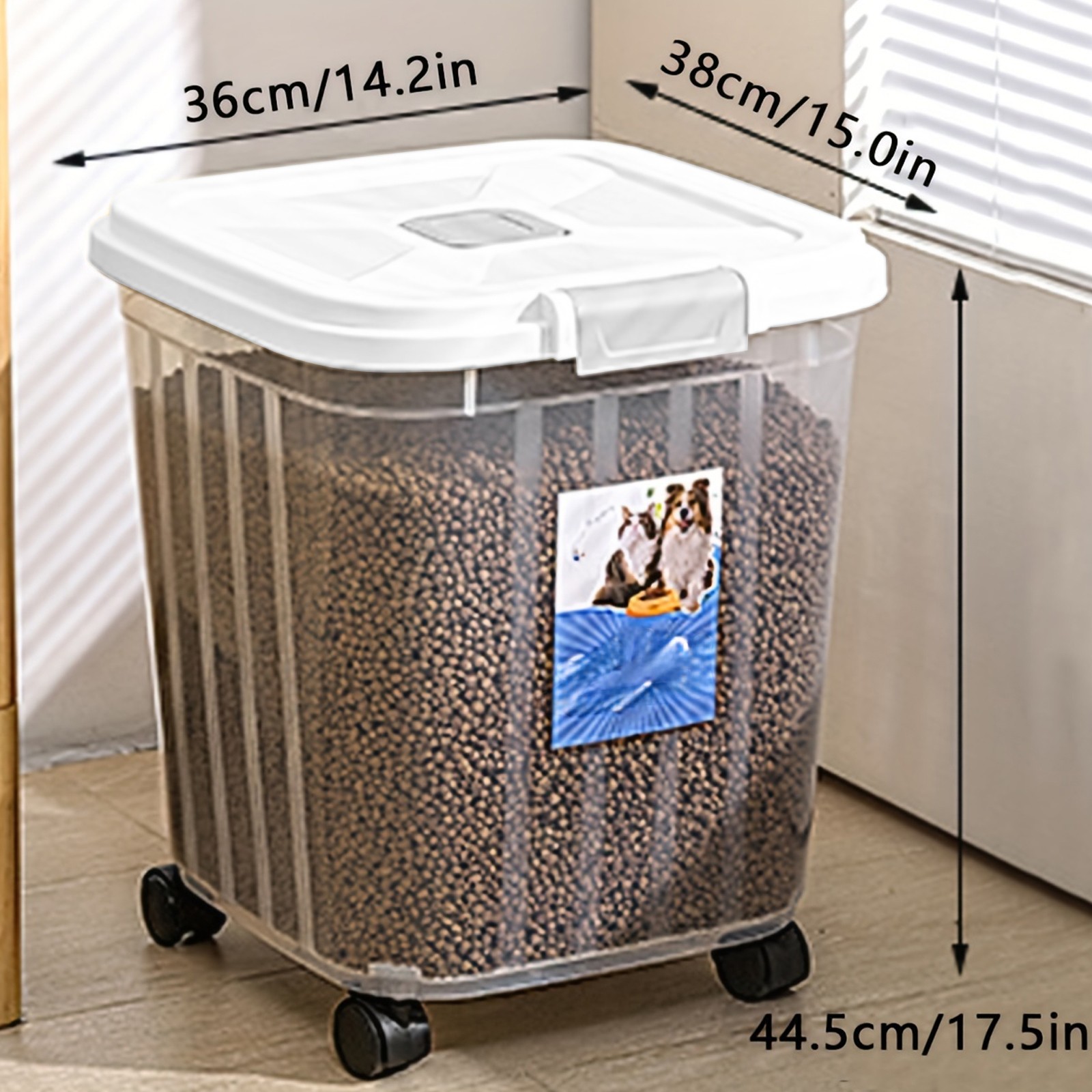 Large Capacity Pet Food Storage Container With Airtight Seal And Snap- Lock Latch, 36x38x44. 5cm Clear Pp Bin With Wheels For Food Treats, Organizer, Dog Food Storage Container