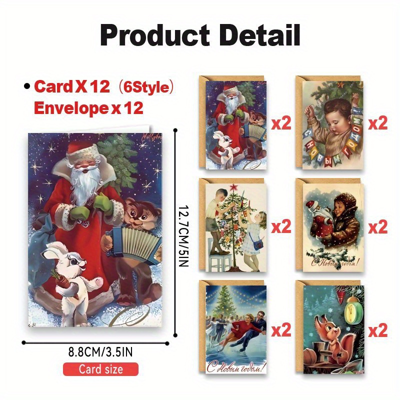 Image of 24pcs Set With Envelopes - Vintage Santa Claus Christmas Tree Greeting Cards For , Family, And Colleagues: Gifts For Christmas And New Year