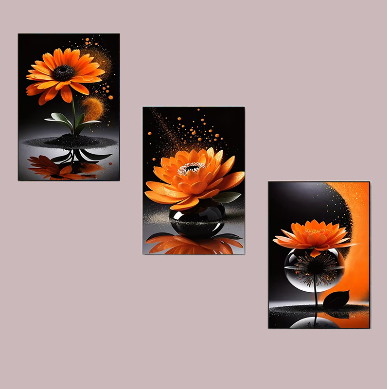 TEMU 3pcs Diy Diamond Painting Kit With Floral Suitable For Wall Decor, Layered Texture Panel With Glittering Round Diamonds, Project For,, For The