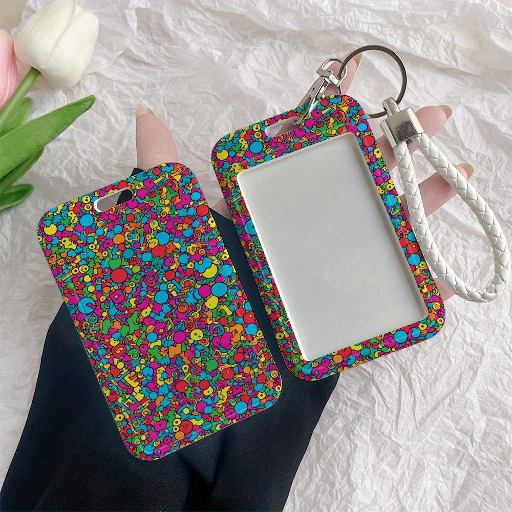 ID Badge Holder with Lanyard - Colorful   Pattern (Pink, Blue, Yellow, Green, Purple, Orange, Black, White), Transparent Window & Slide Slot - Heavy-Duty Plastic ID Card Case for Nurses,  , Students, Office, Public Transport - Compatible with Credit/Debit,   Badges, School IDs -   Organizer,  , Vibrant Design, Sturdy Construction, Healthcare Professionals