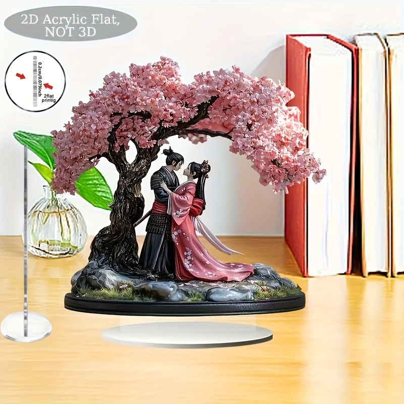 TEMU 2D Flach, 2D Flach Acryl Japanischer Bohemian-Stil Geisha Kirschblüten Schreibtischdekoration - 2D Flache Statue, Traditionelle Männliche