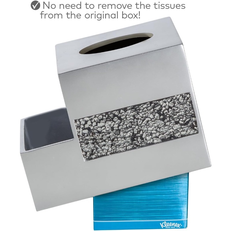 crackled glass silvery tissue box cover square and nightstand organizer for men women multifunction mosaic glass tissue box holder with makeup phone remote control holder organizer for table, home decor accessory, tabletop organizer, crackled design, stylish organizer, handcrafted holder, premium material, multifunctional organizer, functional decor, modern  , stylish  , tissue box holder, facial tissue holder, facial tissue box holder, facial tissue box cover Product details 3