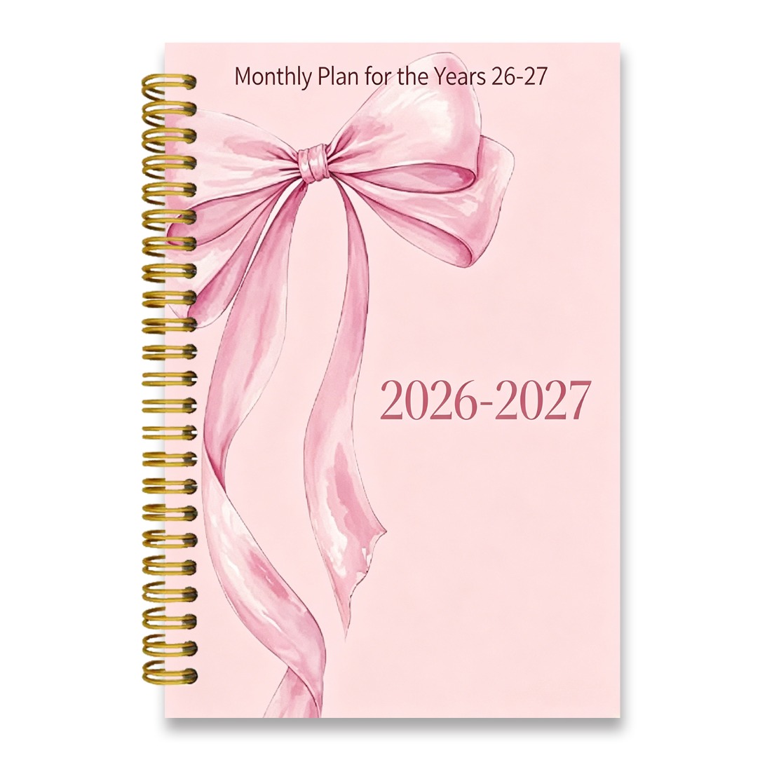TEMU 1 Carnet Rose avec Nœud pour Enseignants, Étudiants et Planification de Bureau - Carnet de Planification Académique 2026-2027, Incluant