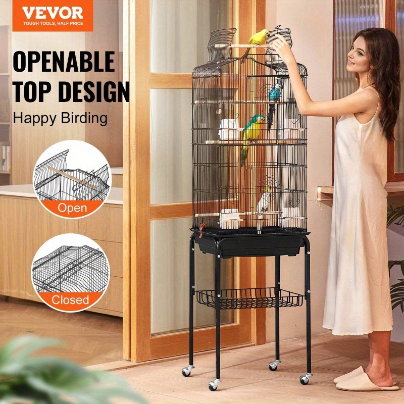   extra large heavy duty metal bird cage 62 inch large aviary with rolling wheels   interior multiple perches doors ideal for cockatiels parrots lovebirds pet birds easy   durable construction parrot enthusiasts Product details 1