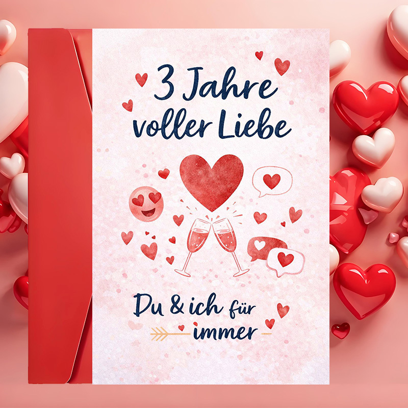 TEMU Ein romantisches Jubiläums-Karten- und Umschlag-Set, um drei Jahre Liebe zu , gefüllt mit ehrlichen Botschaften, ideal für Paare und besondere