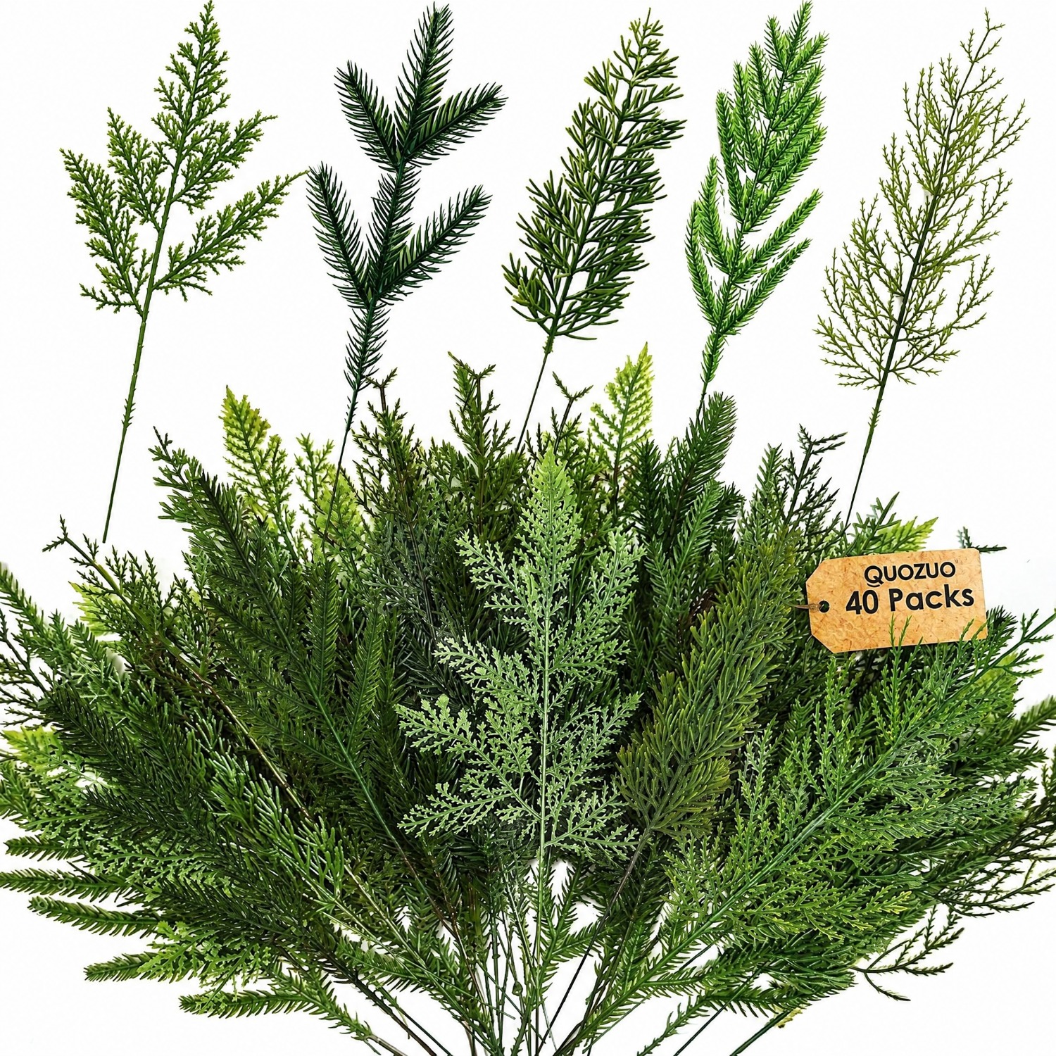 TEMU 40 piezas de agujas de pino artificiales, 5 estilos de agujas de y pino de , hojas y agujas falsas para vegetación navideña, adecuadas para