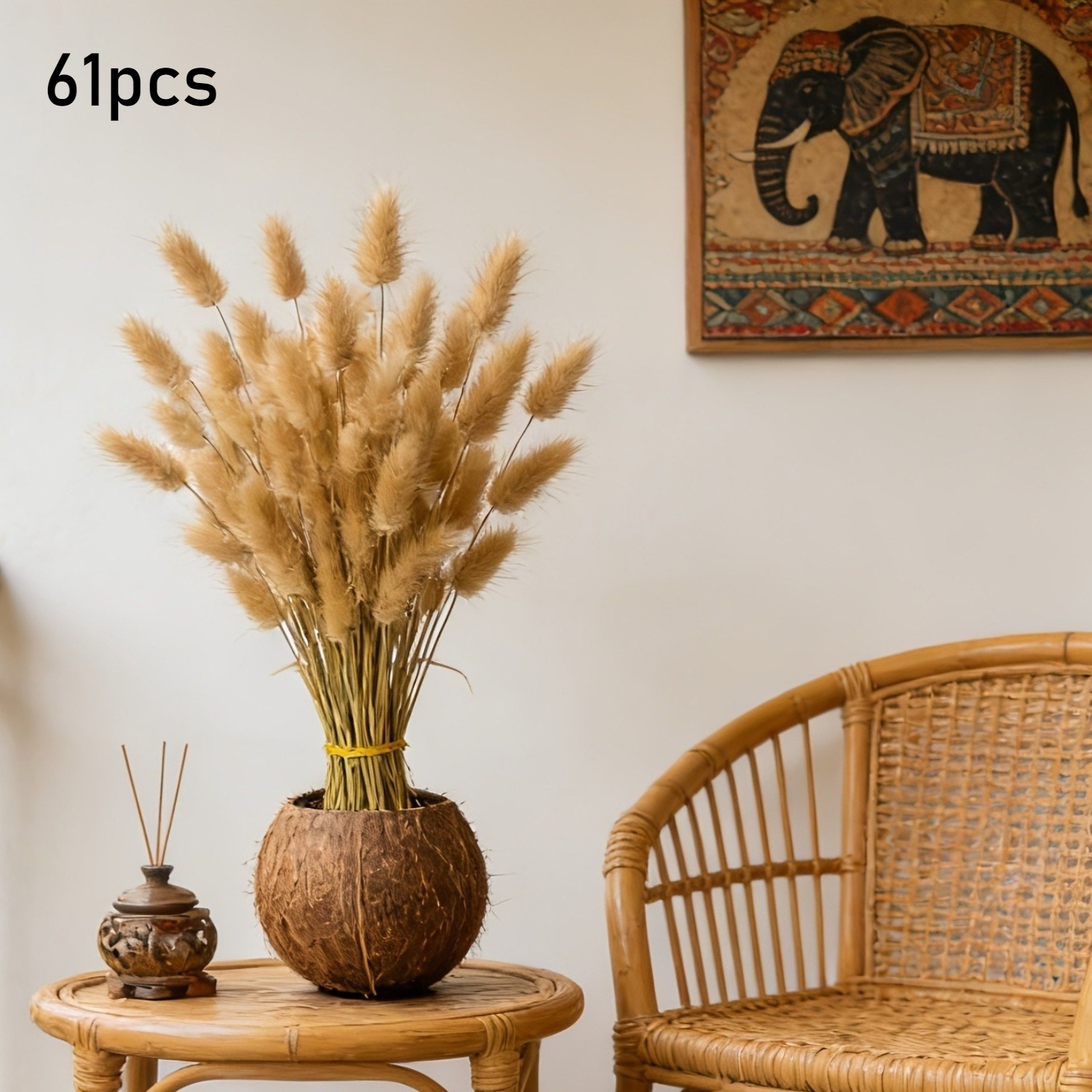 E-shop 61-teiliges Beige Künstliches Hasenohr Gras Kunstblumen Boho Deko für Balkon Freizeitbereich für Zuhause für Home & Feiertagsfeiern