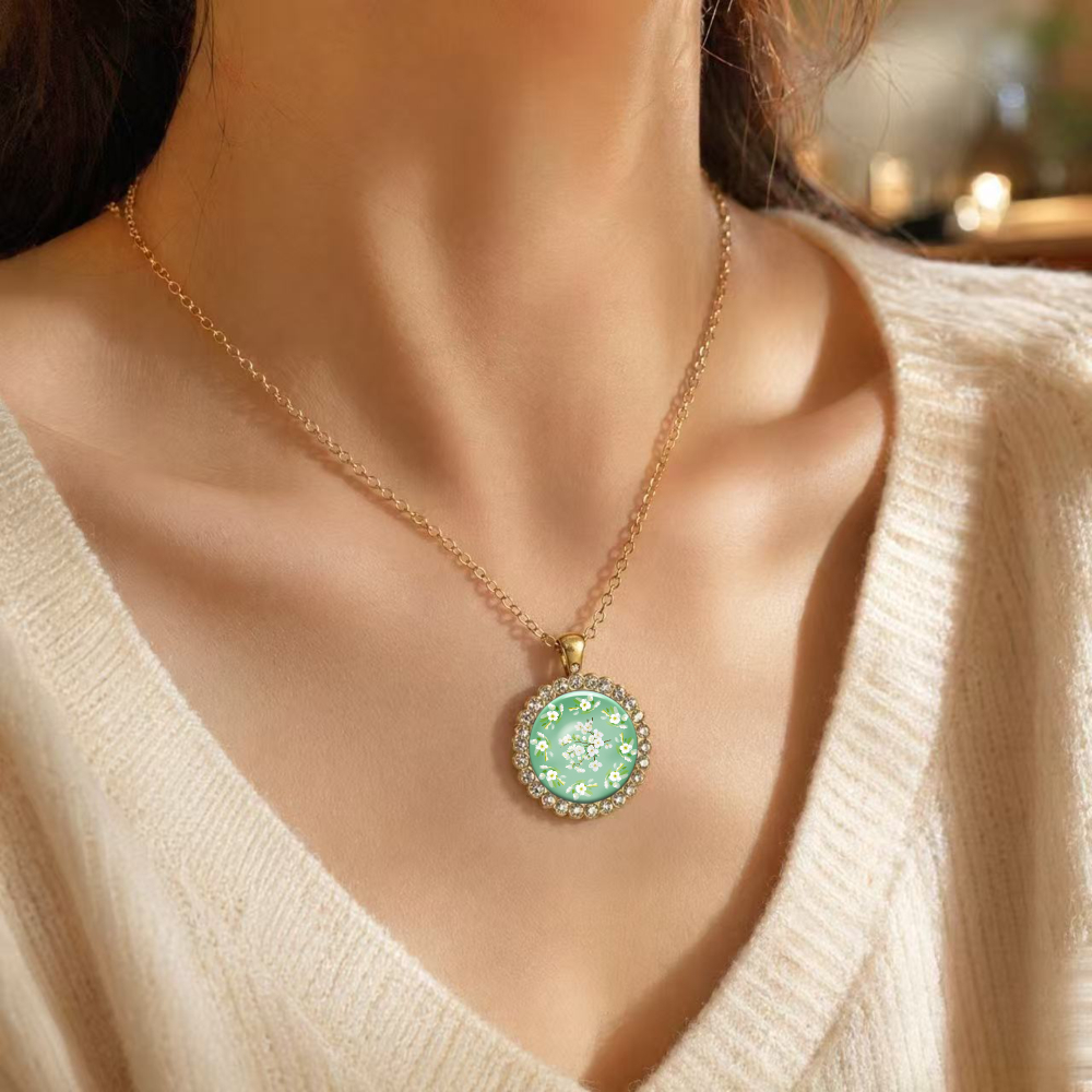 2D Flat Floral Mandala Design Pendant Necklace, Unisex