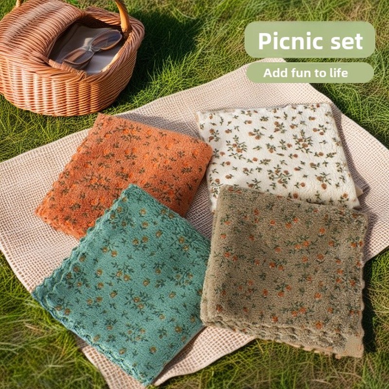 TEMU 4pcs Random Color Vintage Floral Print Dish Cloths, Kitchen Cleaning Wipes, Household Glass And Tile Cleaning Cloths, Thick With A Comfortable